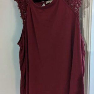 Loft Burgundy Tank with Lace Sleeves